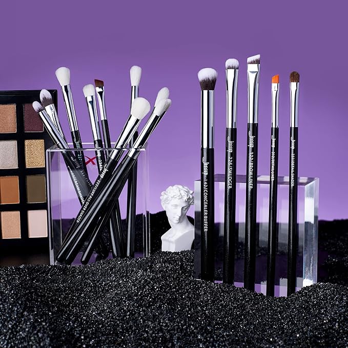 Jessup Eye Makeup Brushes Set Professional 15pcs with Eyeshadow Blending Concealer Eyebrow Eyliner Brush (Pearl Black/Silver)-Velvo Beauty