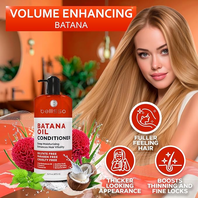 BELLISSO Batana Oil Conditioner for Women and Men - Sulfate Free, Volumizing Treatment for Thinning Hair - Thickening, Volume Boost - 16 Fl Oz-Velvo Beauty