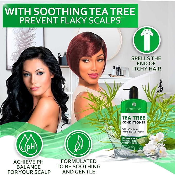 Tea Tree Oil Conditioner - Sulfate and Paraben Free - Anti Dandruff Treatment for Itchy, Dry Scalps - Ideal for Women and Men with Oily Hair and Scalp Buildup-Velvo Beauty