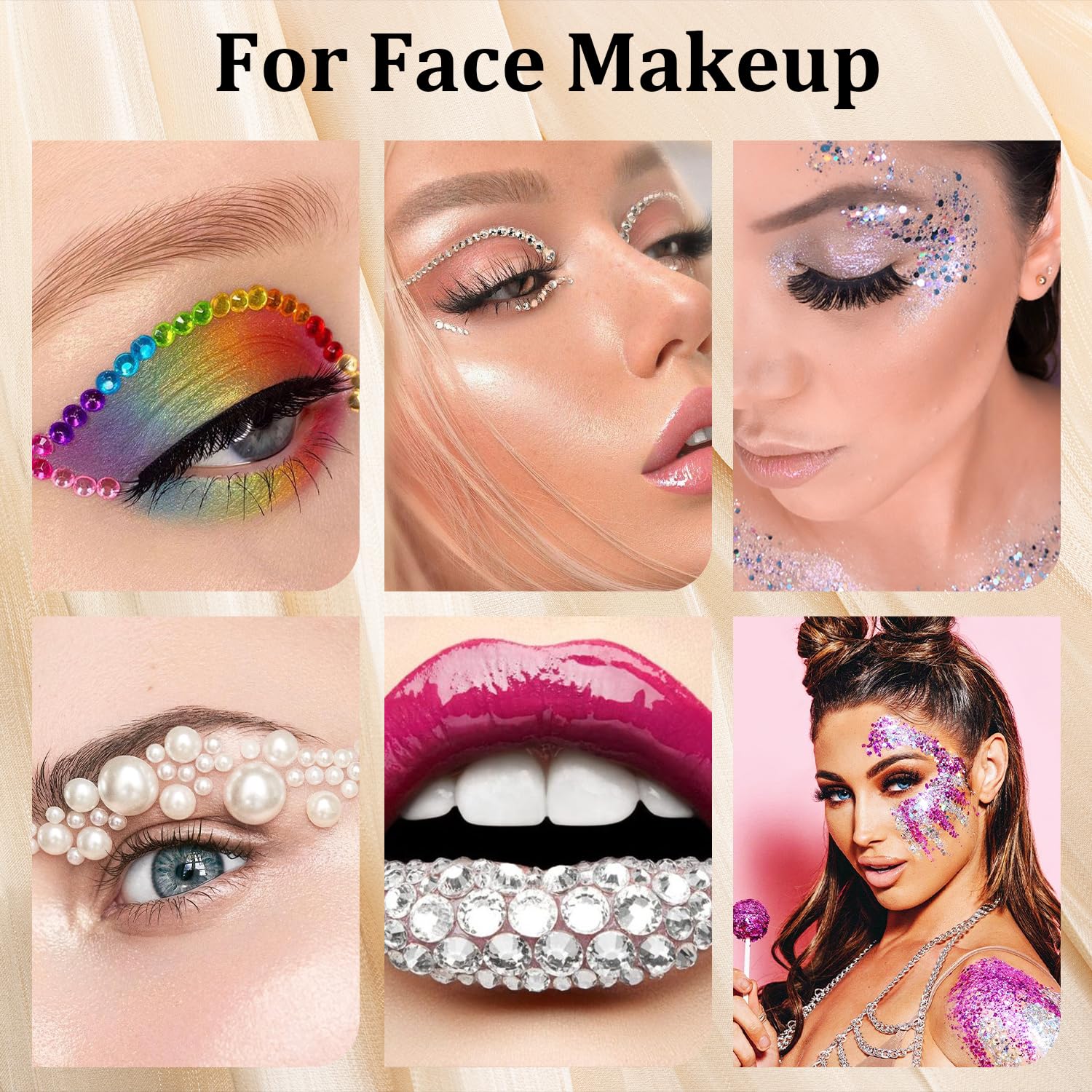 4500pcs Face Gems for Makeup with Glue, 2-5mm Round Glass Crystal AB + Clear + Mixed Color Chameleon Rhinestones & 4 Colors Cosmetic Chunky Glitter with Dotting Tools, Jewels for Make-up, Nail Art-Velvo Beauty