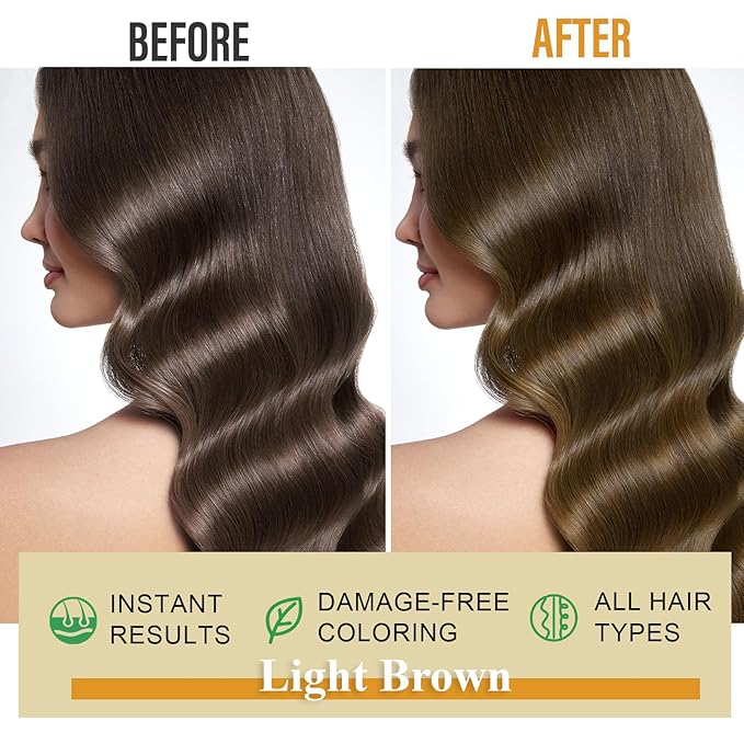 3-in-1 Hair Dye Shampoo Light Brown, Natural Hair Color Shampoo for Gray Hair, Hair Instant Dye Shampoo for Women & Men, Long-Lasting Shampoo Hair Dye Colors Hair in Minutes, Champu Para Canas, 500 Ml-Velvo Beauty