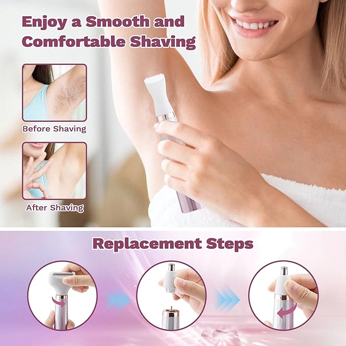 Electric Razors Shaver for Women, 5 in 1 Bikini Trimmer for Women, Wet/Dry Womens Electric Razor Shavers, Face Razor for Face Nose Eyebrow Arms Armpit Legs Pubic Area, Facial Hair Removal-Velvo Beauty