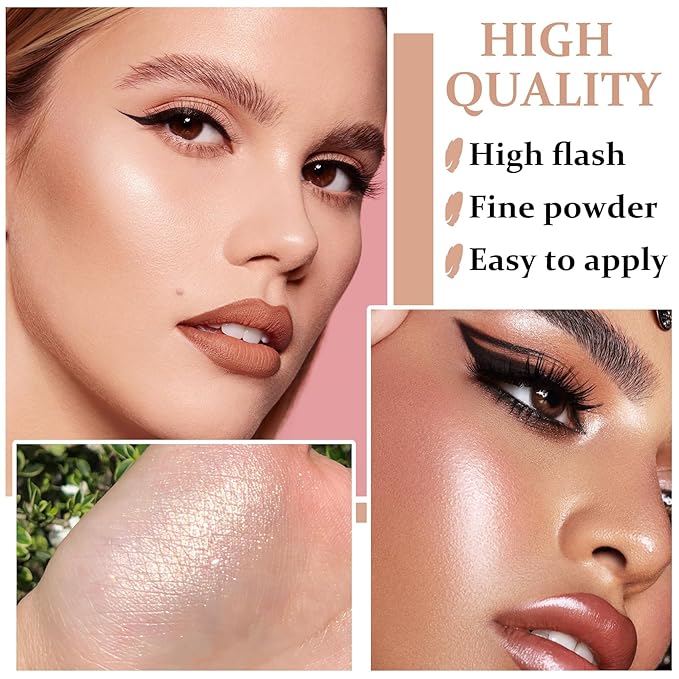 Body Hair Glitter Powder Highlighter Makeup Powder Polvo de Hadas Natural Enhance Facial Contours Lightweight Long-lasting Shimmer Face Body Makeup-Pearl White-Velvo Beauty