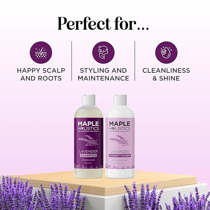 Aromatherapy Lavender Shampoo and Conditioner Set - Paraben and Sulfate Free Shampoo and Conditioner for Women with Chamomile Panthenol Jojoba Oil plus Cleansing and Calming Lavender Essential Oil-Velvo Beauty