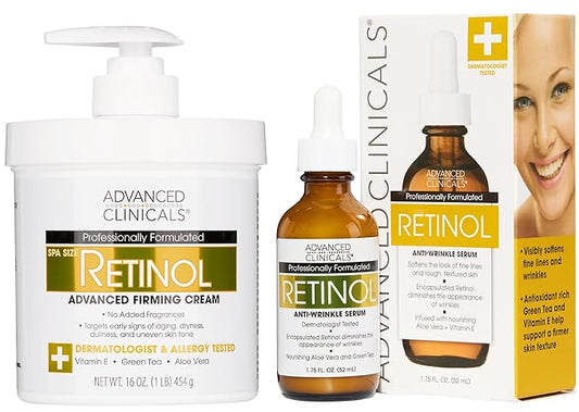 Advanced Clinicals Retinol Body Lotion + Retinol Serum 2PC Skincare Set For Women & Men Helps Diminish Appearance Of Crepey Skin | Face Serum & Body Cream Visibly Improves Look Of Wrinkles & Sagging-Velvo Beauty