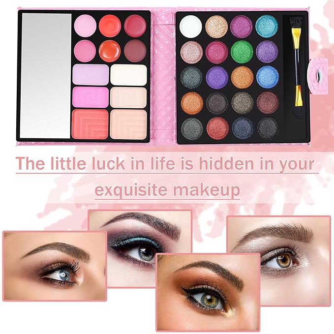 All-in-one Holiday Makeup Gift Set | Full Makeup Kit for Women Essential Starter Bundle Include 20 Highly Pigmented Shimmer Eyeshadow Palette,3 Blush,3 Face Powder, 6 Lipgloss, Brush-Velvo Beauty