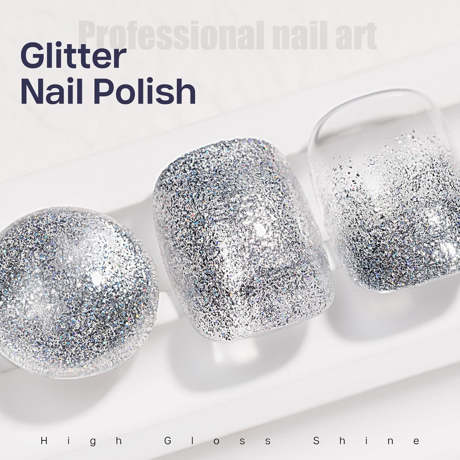 MIZHSE Quick Dry Glitter Silver Nail Polish, Classic Nail Polish Air Dry Fast, 15ml High Glossy Sparkly Shiny Shimmery Nail Art Salon Manicure Home-Velvo Beauty