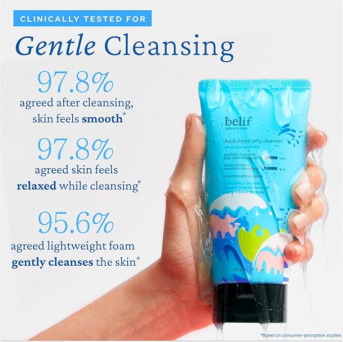 belif Jelly Hydrating Deep Cleanser – Low pH Mild & Gentle Gel-to-Foam Face Wash for Daily Deep Pore Cleansing, Hydrating and Refreshing for All Skin Types, Korean Skincare, 5.41 fl.oz-Velvo Beauty