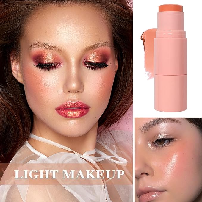 Cream Blush Stick with Brush and Makeup Sponge,Waterproof Multi Cream Makeup Stick,Lightweight,Long-lasting,2 in 1 Multi Blush for Cheeks & Lip Tint & Eyeshadow P-Velvo Beauty