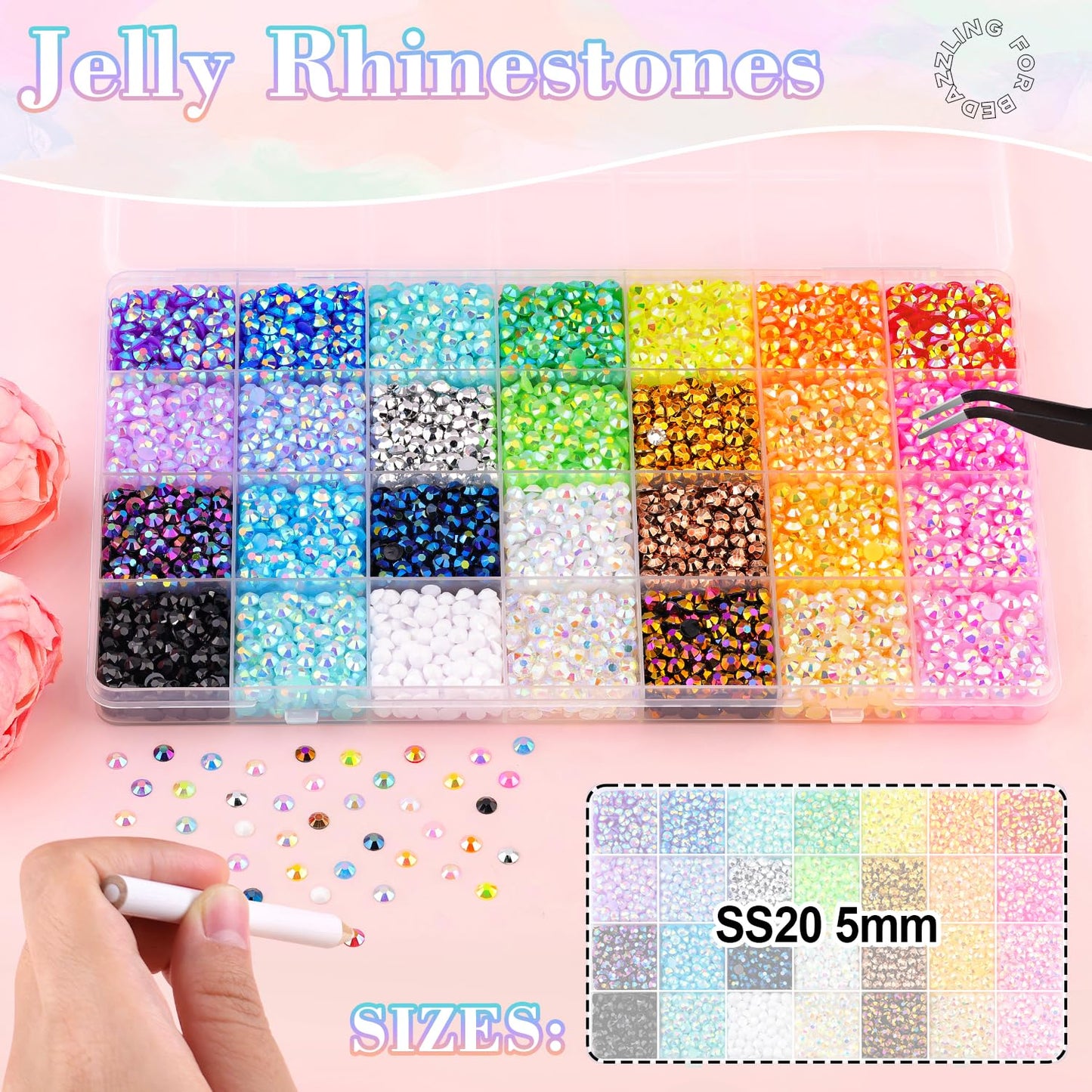 8000Pcs Resin Rhinestones with B7000 Jewelry Glue for Crafting, Multicolors 5mm Non Hotfix Flatback Gems, Bedazzling Crystal for DIY Crafts Clothing Tumblers Mugs Shoes Fabric Decor Nail Art-Velvo Beauty