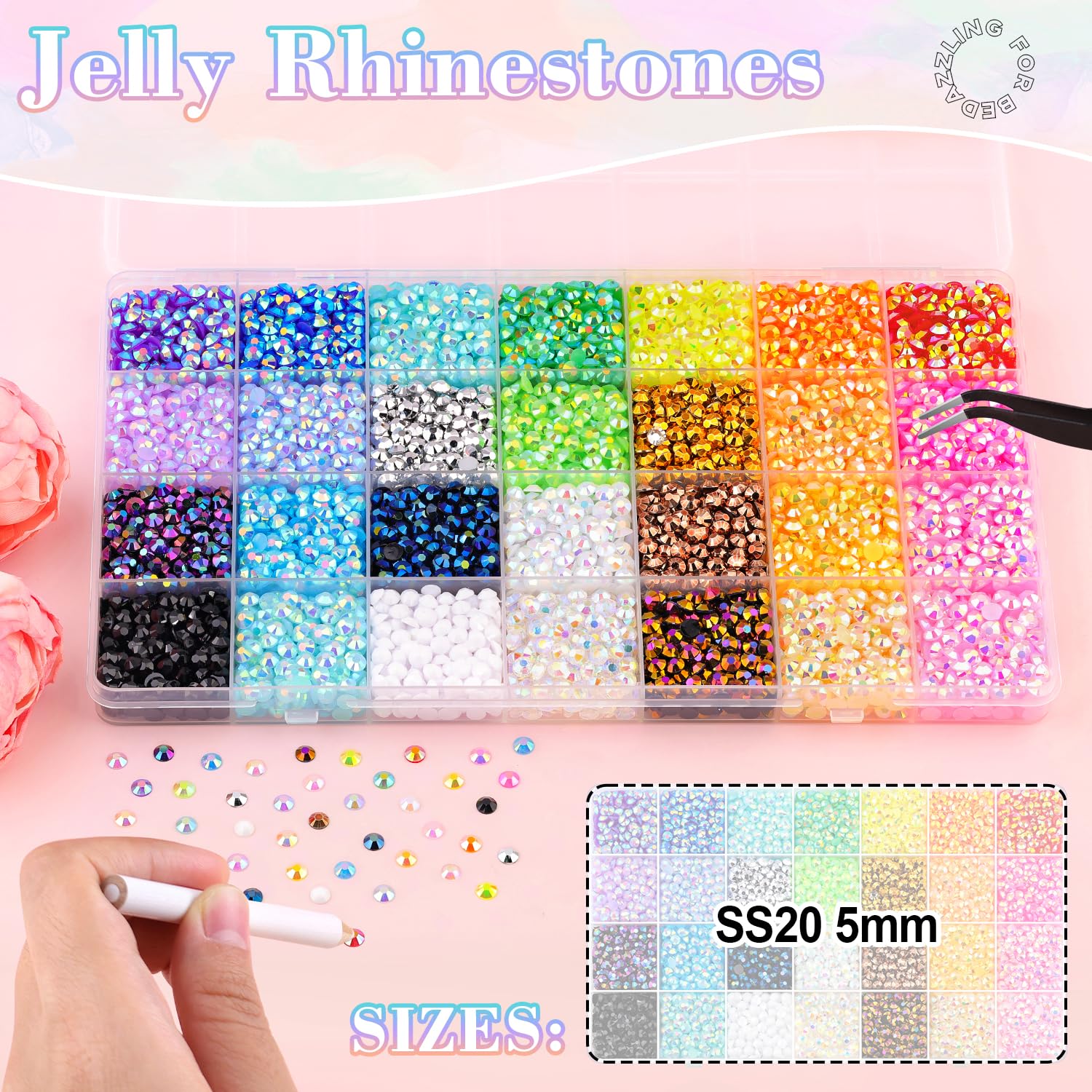 8000Pcs Resin Rhinestones with B7000 Jewelry Glue for Crafting, Multicolors 5mm Non Hotfix Flatback Gems, Bedazzling Crystal for DIY Crafts Clothing Tumblers Mugs Shoes Fabric Decor Nail Art-Velvo Beauty