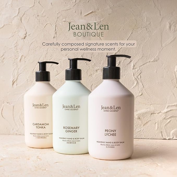 Jean & Len Heavenly Hand & Body Balm Rosemary & Ginger, for a fragrant care experience, with organic argan oil and shea butter, minimalistic bottle, without parabens & silicones, 16.91 Fl. Oz.-Velvo Beauty