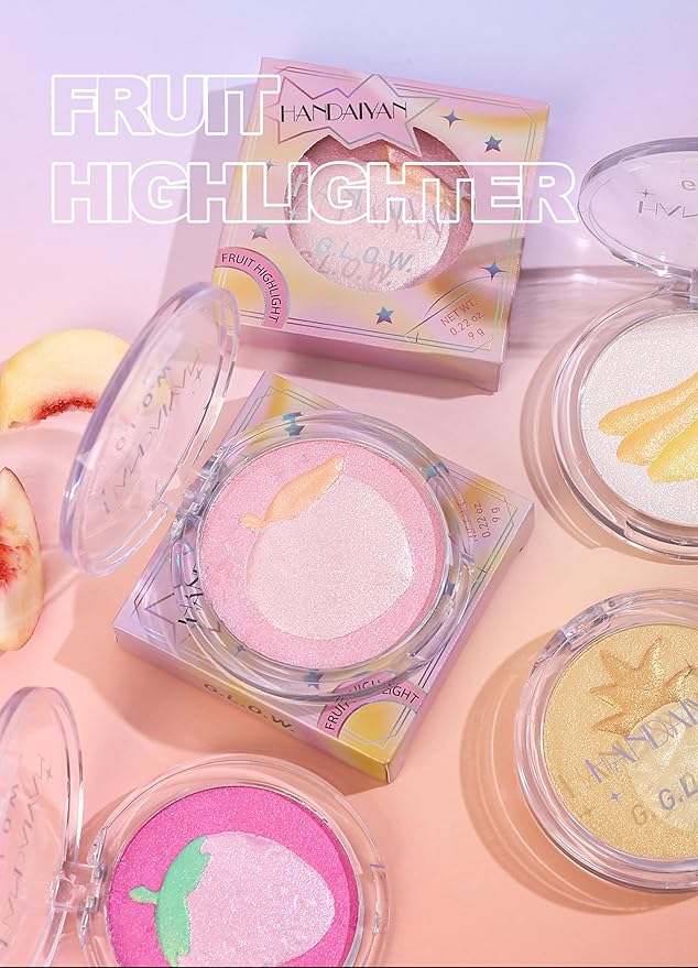 Glitter Highlighter Highlight Makeup, Fruit Glitter Face Illuminator Highlighter, Diamond Sparkly Highlighter Iluminadores Illuminator Make Up for Face Body Cheek (#01 Peach)-Velvo Beauty