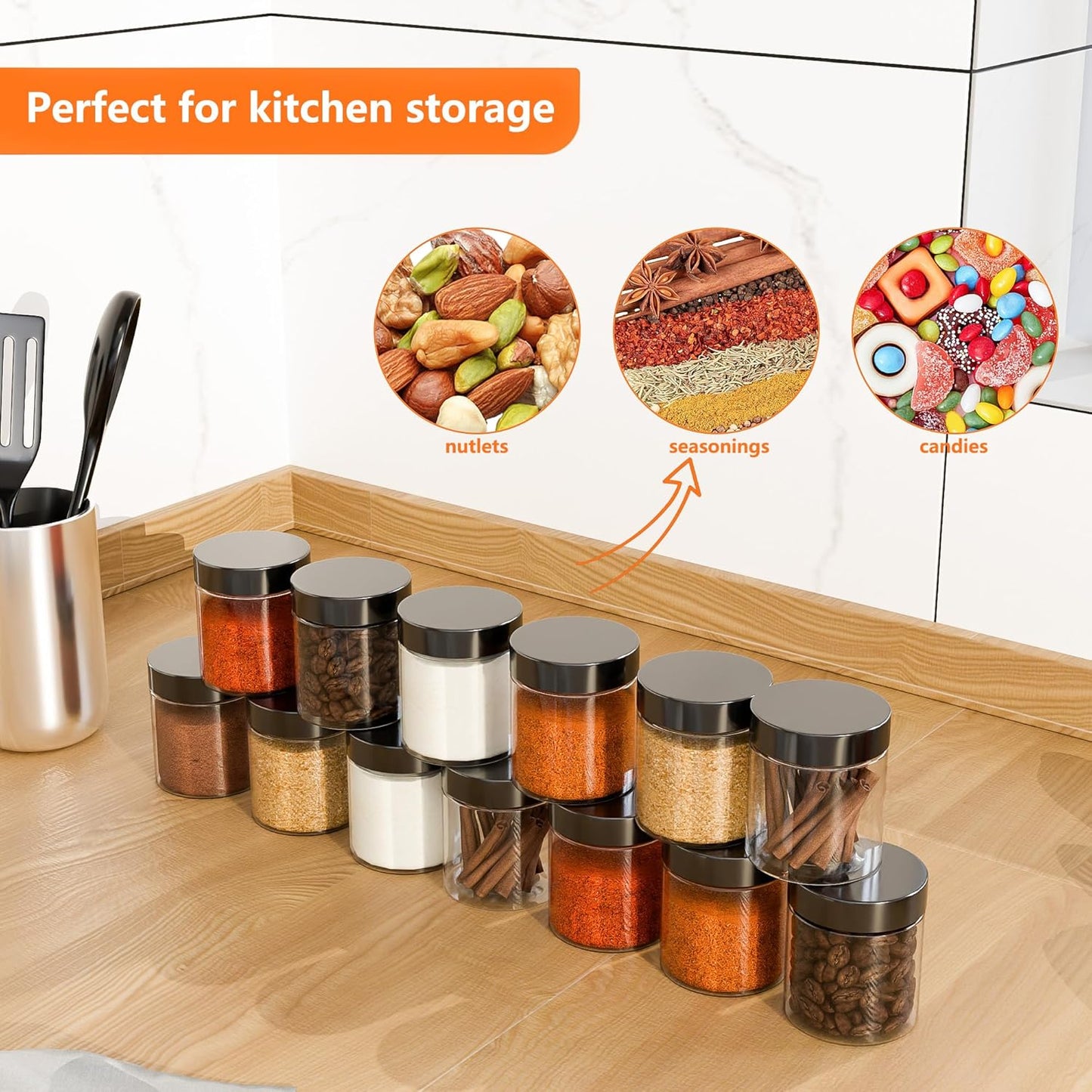 84PCS 4oz/125ml Plastic Jars with Screw On Black Lids Seal Stickers Bottle Lid,Clear Container for Storing Dry Food,Spice,Lotion, Cosmetic, Slime, Honey Jam, Cream, Butter-Velvo Beauty