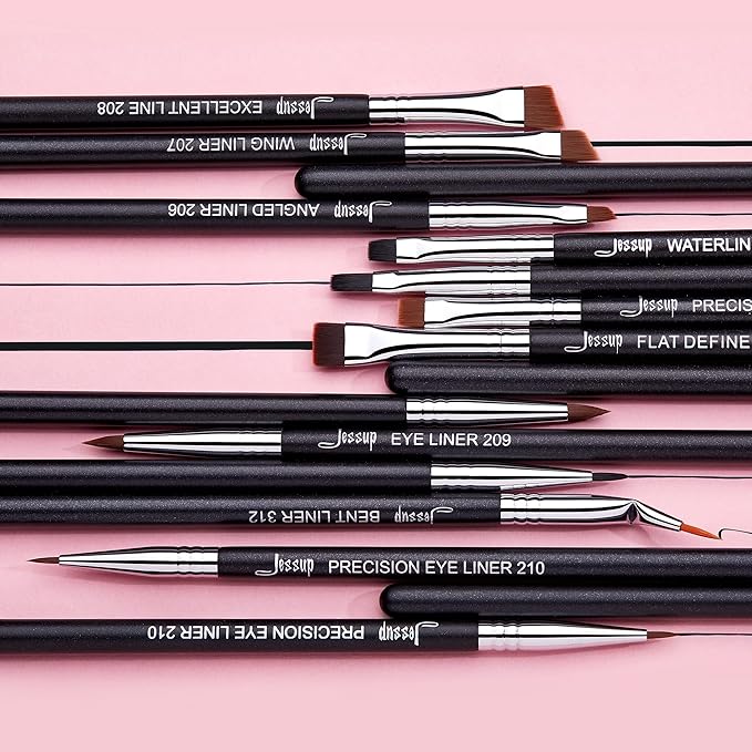 Jessup Eyeliner Brush Set, Professional Eye Liner Makeup Brushes 11pcs, Angled Flat Definer Ultra Fine Bent Pencil Point Eyeliner Brushes for Precision Liner, T324-Velvo Beauty
