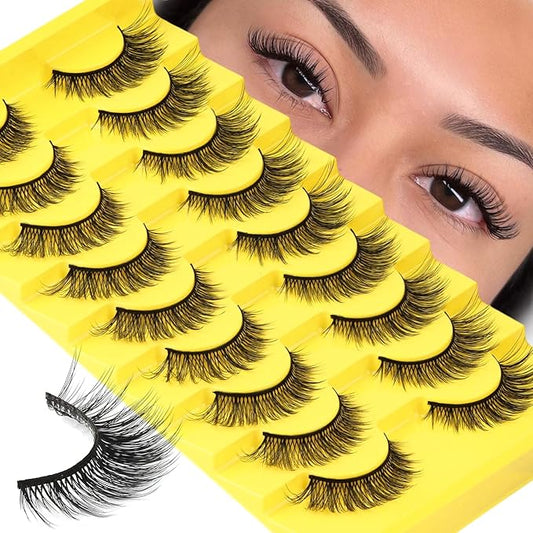 Losha Lashes Wispy Cat Eye Lashes 3D Natural False Eyelashes 9 Pairs Thin Faux Mink Lashes Pack Soft Lightweight Fake Eyelashes (Wispies)-Velvo Beauty