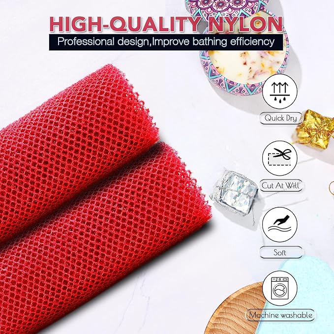 UJFQBH 2 Pieces African Bath Sponge African Net Long Net Bath Sponge Exfoliating Shower Body Scrubber Back Scrubber Skin Smoother,Great for Daily Use (Red)-Velvo Beauty