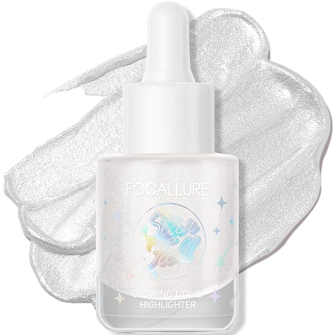 FOCALLURE Starfall Glowing Liquid Highlighter, Shimmering Body Oil, Non-Sticky Shimmer Liquid Luminizer, Non-Greasy, Face & Body Glitter Makeup for Costumes, Cosplay, Rave Festival, MOON CHILD-Velvo Beauty