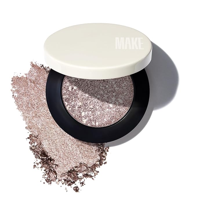 MAKE Beauty Multi-Chromatic Eye Shadow. Metal Reflecting Luminous Foil Finish Creamy, Buildable, Dimensional Long-wear, Crease-proof Powder Eyeshadow, Multichrome Shade - Quartz, Taupe-Velvo Beauty