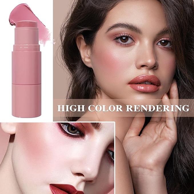 Cream Blush Stick with Brush and Makeup Sponge,Waterproof Multi Cream Makeup Stick,Lightweight,Long-lasting,2 in 1 Multi Blush for Cheeks & Lip Tint & Eyeshadow S-Velvo Beauty