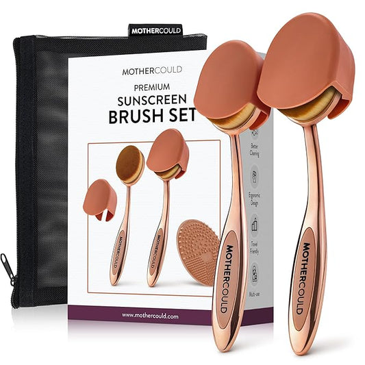 Premium Sunscreen Brush Set – Kids & Baby Sunblock Applicator with Metal Handles, Travel Bag, 2 Brushes, 2 Caps, & Cleaning Mat – Rose Gold – Mess-Free Sun Care (2 Pack) (Rose Gold)-Velvo Beauty