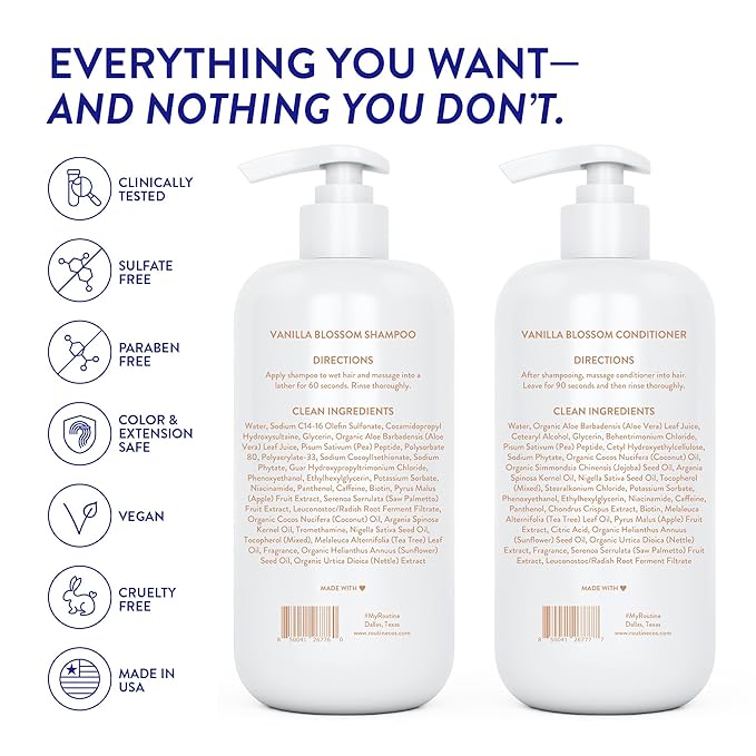 Routine Wellness Anti-Thinning Shampoo and Conditioner Set for Thinning Hair - Biotin DHT Blocker Women & Men - Color Safe Shampoo for Hair Loss & Healthier Hair - Vanilla Blossom (Pack of 2)-Velvo Beauty