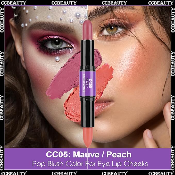 CCbeauty 2pcs 2-IN-1 Matte Contour Concealer Stick Cool Tone with Blush,Cream Blendable Bronzer & Blusher for Cheeks & Lip,Long Lasting & Waterproof Contouring for Face Shaping Makeup,AMBER/SOFT AMBER-Velvo Beauty