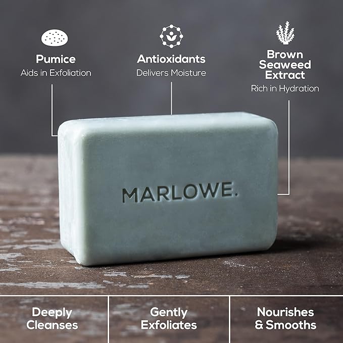 MARLOWE. No. 108 Lightly Exfoliating Soap Bar, 7oz (6 Bars) Polishing, Moisturizing & Cleansing Bar Soap for Men, Made with Natural Ingredients-Velvo Beauty
