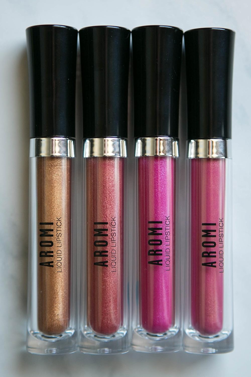 Aromi Metallic Liquid Lipstick | Peachy Pink, Coral Lip Color with Shimmery Finish, Long-lasting, Vegan, Cruelty-free, Smudge Proof, Gluten Free (Rose Gold)-Velvo Beauty