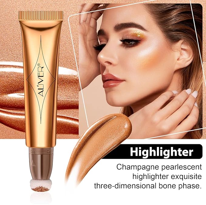 Liquid Highlighter Beauty Wand, Highlight Bronzer Stick with Cushion Applicator, Smooth Shimmer Finish, Lightweight Silky Cream Face Makeup Stick,Cruelty-free (Gold)-Velvo Beauty
