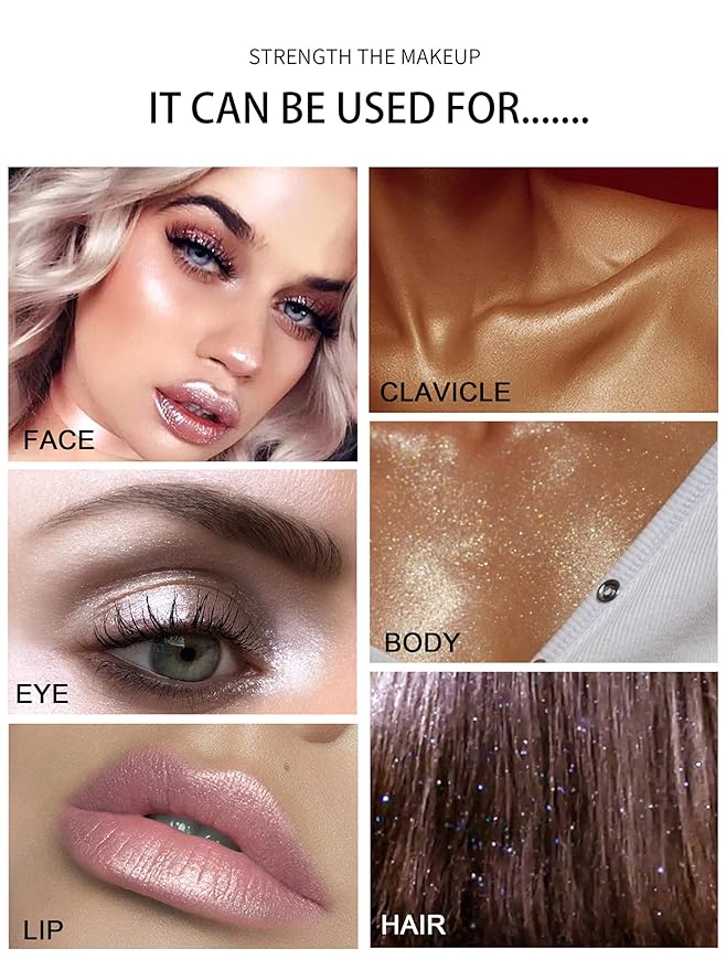 AKARY Body Glitter, Fairy Polvo De Hadas Shimmer Face Highlighter Powder & Blush Stick, Instant Glow Luminizer Duo, Glitter Face Hair High Gloss, Sparkle Smudge-Proof Highlighter Stick Party Makeup (#02 Fairy Pink)-Velvo Beauty