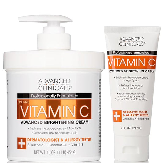 Advanced Clinicals Vitamin C Cream Visibly Brightening Body Lotion | Vitamin C Moisturizer Skin Care Body Cream For Women & Men Visibly Improves Look Of Dark Spots & Uneven Skin Tone, W/Travel Size-Velvo Beauty