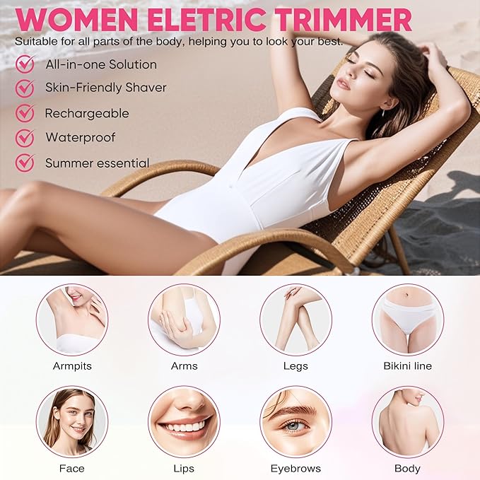 Bikini Trimmer for Women, Electric Razor & Shaver with Dual Ceramic Blades, Painless Hair Removal for Face, Body & Intimate Areas, 90min Cordless Runtime, Waterproof Travel Grooming Kit-Velvo Beauty