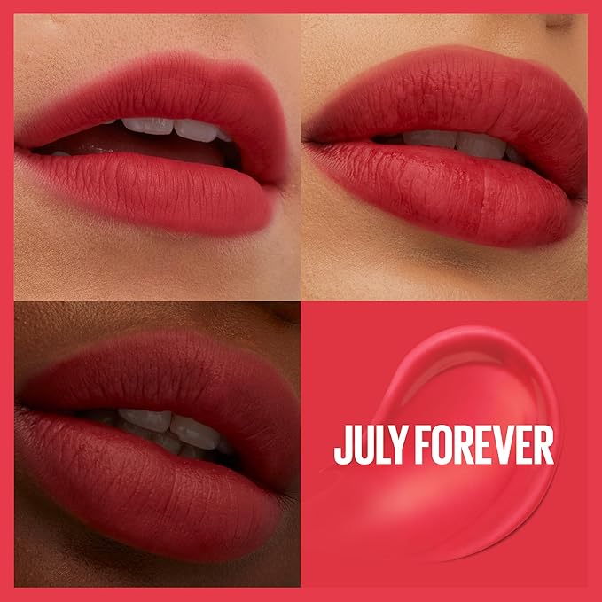 Maybelline Super Stay Teddy Lip Tint, Long Lasting Matte Lipstick For Up To 12HR Wear, July Forever, 1 Count-Velvo Beauty