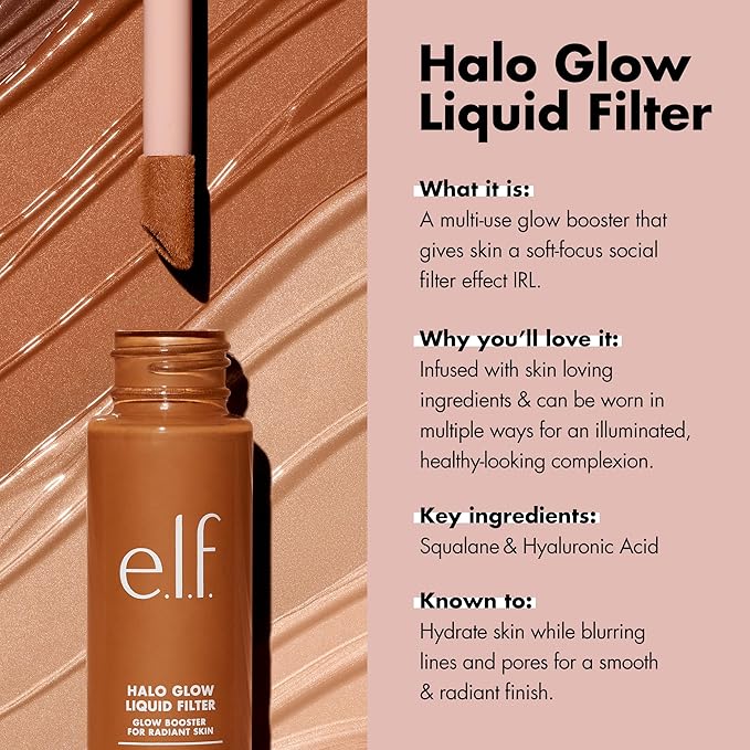 e.l.f. Halo Glow Liquid Filter, Complexion Booster For A Glowing, Soft-Focus Look, Infused With Hyaluronic Acid, Vegan & Cruelty-Free, 0.5 Fair-Velvo Beauty