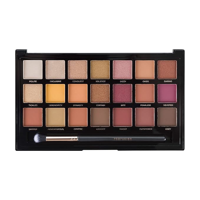 Profusion Cosmetics 21 Shade Eyeshadow Palette for Eyecatching Look, Long lasting and Cruelty Free Bright Pigmented Shades Collection and Brush, Siennas-Velvo Beauty