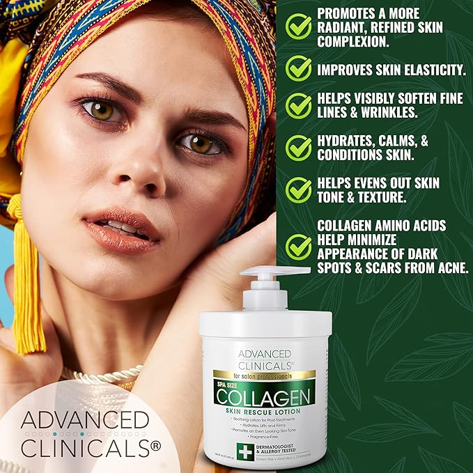 Advanced Clinicals Hyaluronic Acid Moisturizer + Fragrance Free Collagen Cream Face Moisturizer & Body Lotion 2pc Skincare Set For Women & Men Helps Reduce Appearance Of Crepey Skin & Dry Skin, 2pc-Velvo Beauty