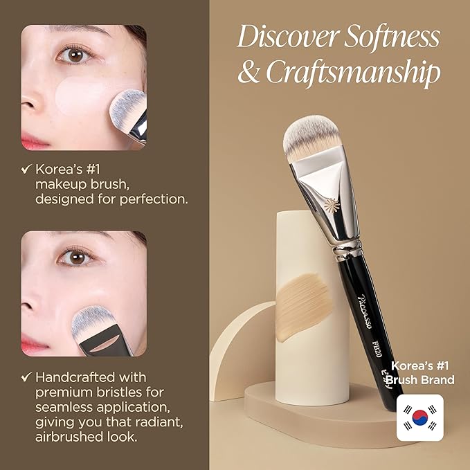 Piccasso FB20 Foundation Brush – Flat Makeup Brush for Liquid & Cream Foundation, Soft Synthetic Bristles for Seamless and High-Coverage Face Makeup, Professional Korean Beauty Tool for Daily Use-Velvo Beauty
