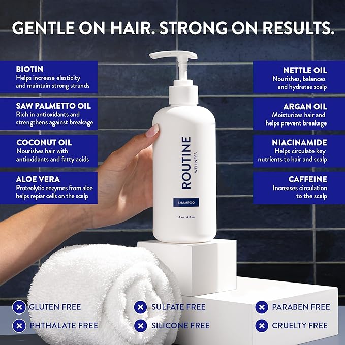 Routine Wellness Anti-Thinning Shampoo for Thinning Hair - Biotin DHT Blocker Women & Men - Color Safe Shampoo for Hair Loss & Healthy Hair - Jasmine & Orange Blossom - 14oz-Velvo Beauty