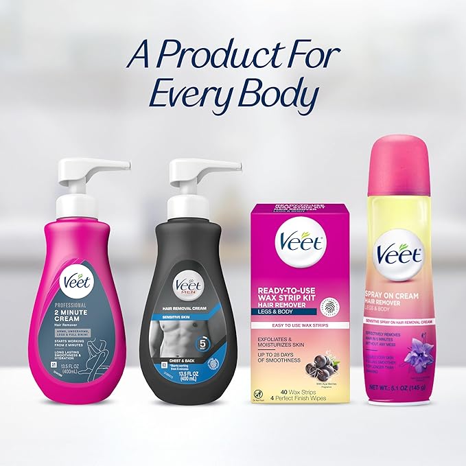 VEET Professional 2 Minute Hair Removal Cream For All Skin Types with Shea Butter | Effective Full Bikini Hair Removal, Pubic Hair Removal Gel | Dermatologically Tested | 13.5 FL OZ Bottle w/Spatula-Velvo Beauty