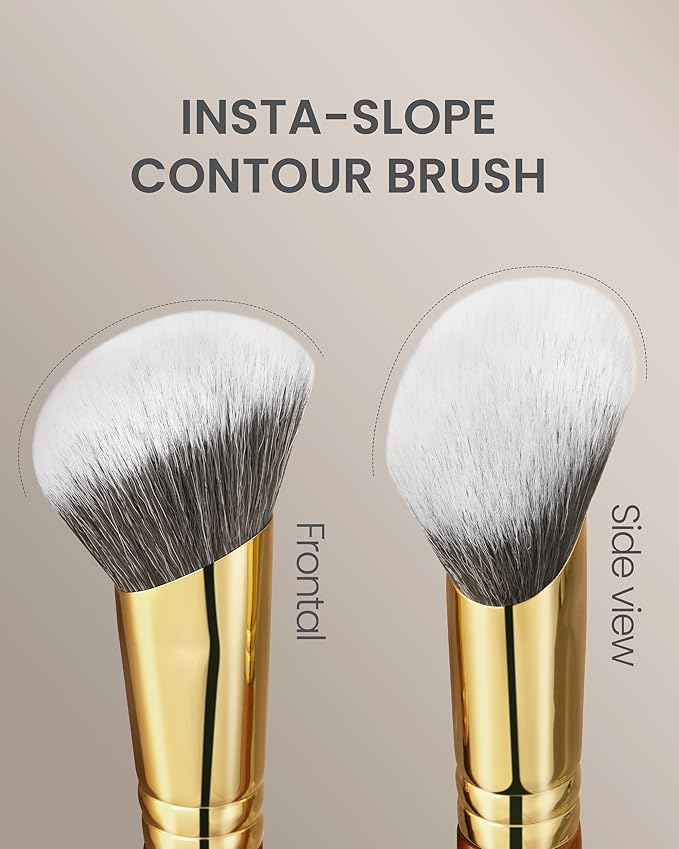 Desert Oak Series SlopeBlur Stipple Brush - Angled Nylon Bristles for Seamless Cream/Liquid/Powder Blending, Contour & Blush Application, Bubinga Handle (CM 192)-Velvo Beauty
