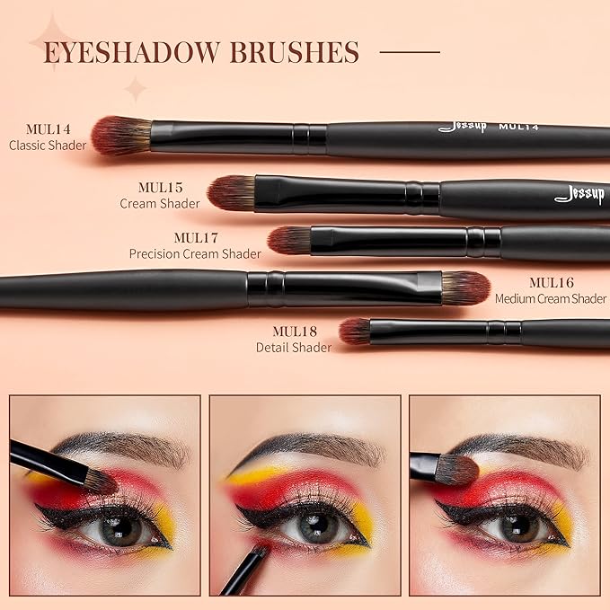 Jessup Eye Brushes Set, Vegan Makeup Brushes with Concealer Powder Eyeshadow Blending Eyeliner Spoolie Brush, 16pcs Premium Synthetic Black Cosmetic Brush T272-Velvo Beauty