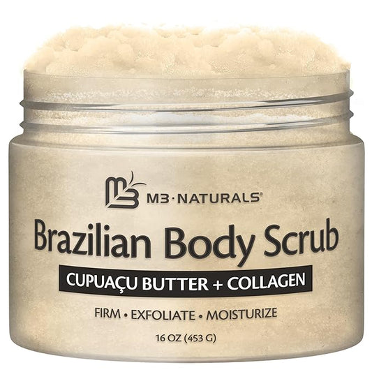 Firming & Moisturizing Brazilian Body Scrub, Gentle Body Exfoliator with Cupuacu Butter, Jojoba Oil & Collagen, 16 oz (453 g) by M3 Naturals-Velvo Beauty