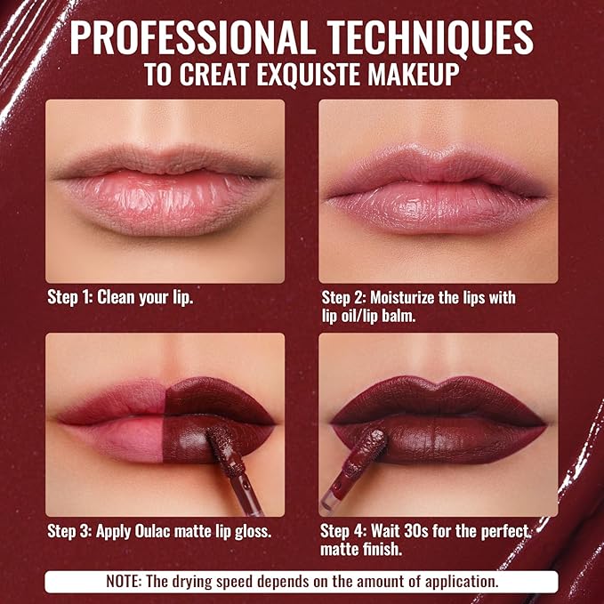 Oulac Matte Liquid Dark Red Lipstick for Women, Long Lasting Lipstick, Waterproof Lip Stain, No Transfer, Creamy High Pigmented Formula with Vitamin E, Vegan & Cruelty-Free M18-Velvo Beauty