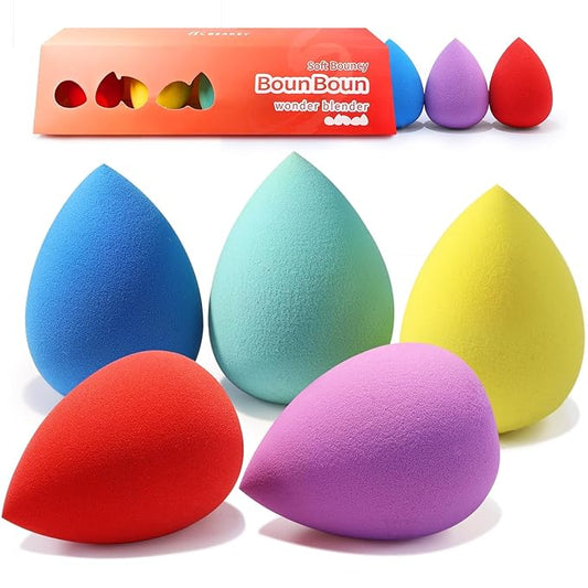 BEAKEY Makeup Sponge 5 Pcs Set, Latex-Free and Soft Boun Boun Beauty Sponge for Blending, Makeup Sponges for Foundation, Liquid, Cream and Powder. Blender for Enhanced Make Up Application-Velvo Beauty