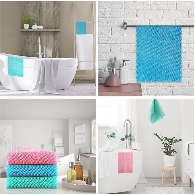 UJFQBH 3 Pieces African exfoliating net African Net Long Net Bath Sponge Exfoliating Shower Body Scrubber Back Scrubber Skin Smoother,Great for Daily Use (Pink, Blue, Green)-Velvo Beauty