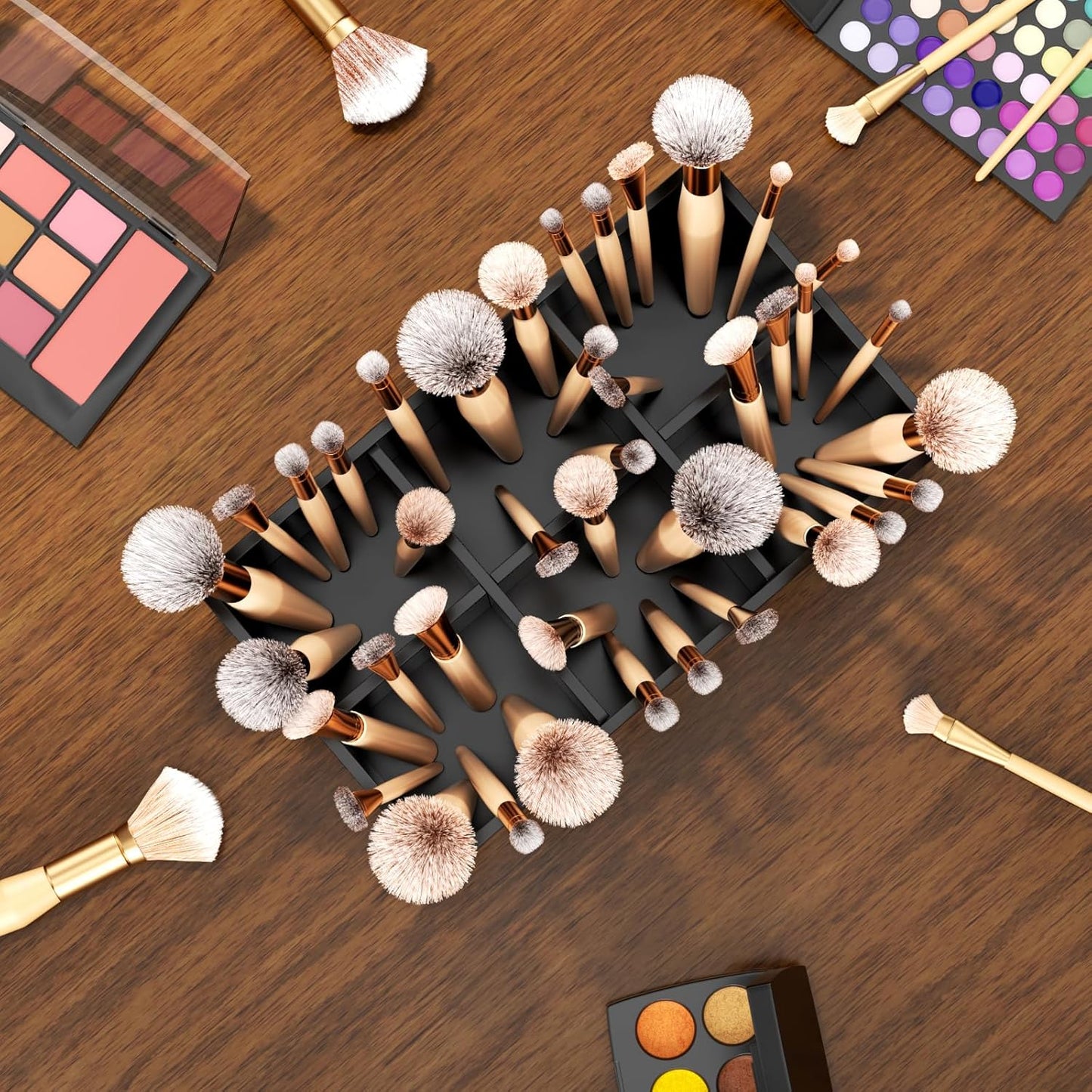 HIIMIEI Black Makeup Brush Holder Organizer Acrylic 6-Slots Cosmetic Brushes Storage Organizer for Vanity Countertop-Velvo Beauty