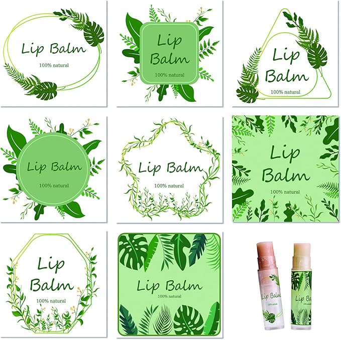 CRASPIRE Lip Balm Labels 80pcs Homemade Lip Balm Labels 2” Clear Lip Balm Labels for Tubes Printable Waterproof Lip Balm Stickers Labels for Lip Balm Handcream Candle Container(Leaves-White Green)-Velvo Beauty