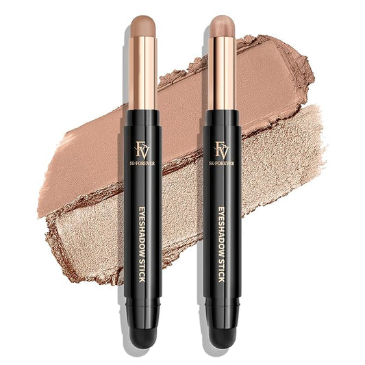 FV Waterproof Eyeshadow Stick Duo,Long-Lasting Cream Eye Shadow Makeup Sets, High Pigmented Eyeshadow Pencil with Matte & Shimmer Finish, Natural Look (Vanilla & Champagne)-Velvo Beauty
