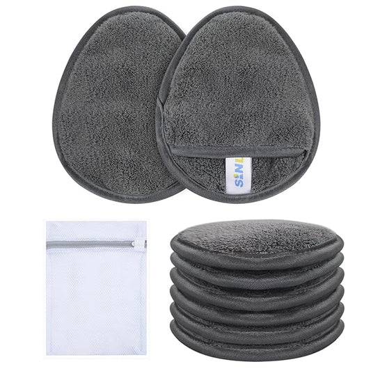 SINLAND Reusable Makeup Remover Pads For Face,Eye,Lips Microfiber Gentle Facial Cleansing Cloths for All Skin Types Friendly for Makeup Remover With Laundry Bag 5.1inchx3.93inch Grey Pack of 6-Velvo Beauty